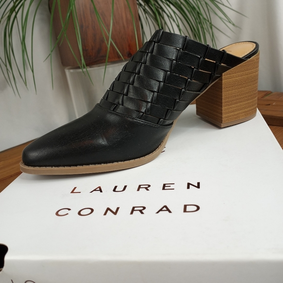 NWT Lauren Conrad "Riverbirch" Black woven Heeled mules  Sz. 9.5 - Picture 4 of 10